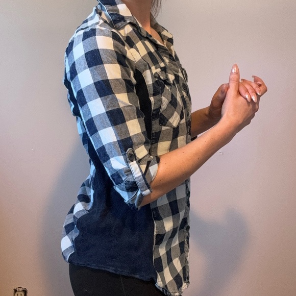Blue Plaid Button Down Blouse - Picture 3 of 7